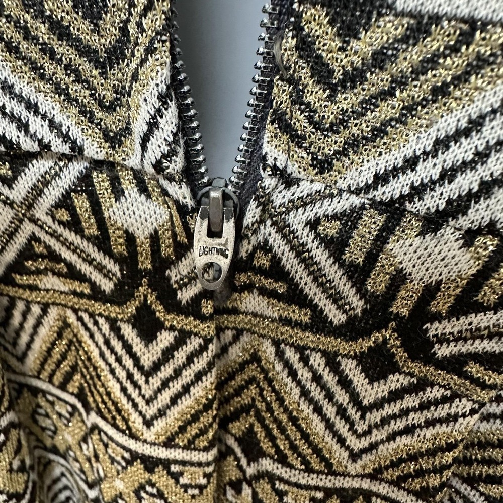 Vintage Barron London Gold Metallic Geometric Knit Drop Waist Pleated Dress 14 - Picture 6 of 13